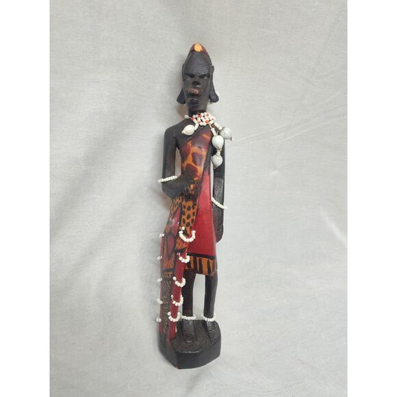 African Art - Maasai Warrior Hand Carved Wood Statue Sculpture. - Picture 1 of 7